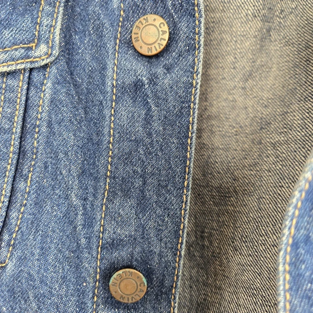 Calvin Klein Vtg Denim Jacket Mens Size L Made in USA Dark Wash Cotton Retro 90s